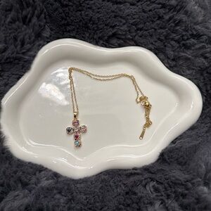 Elegant Gold Multicolor Cross Pendant Necklace